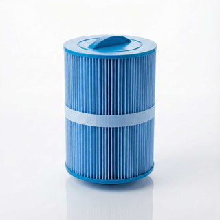 Blauer Whirlpool-Filter für Setho 505, 210 mm, mit P3-Außengewinde: zylindrischer Lamellenfilter mit Tragegriff oben und hellem Mittelband