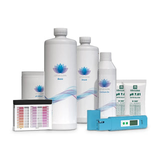 Lotus Clean Starter Set 2: Basic, Shock, Calcium Ex, pH-Minus Granulat, pH-Tester, Pufferlösung und Pooltester im Set